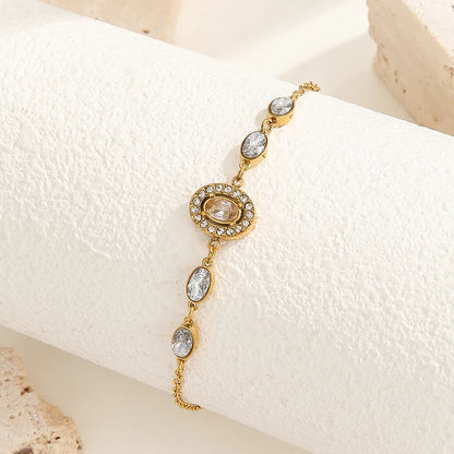 Elegant Streetwear Oval Flower Titanium Steel 18K Gold Plated Artificial Crystal Bracelets In Bulk