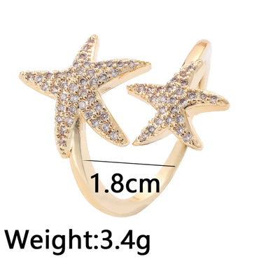 Elegant Streetwear Pentagram Copper Inlay Zircon Open Rings