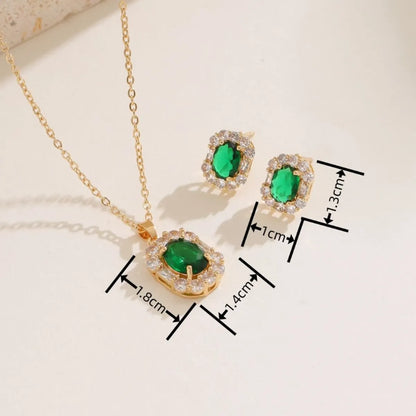 Elegant Streetwear Rectangle Copper Inlay Zircon White Gold Plated Earrings Necklace