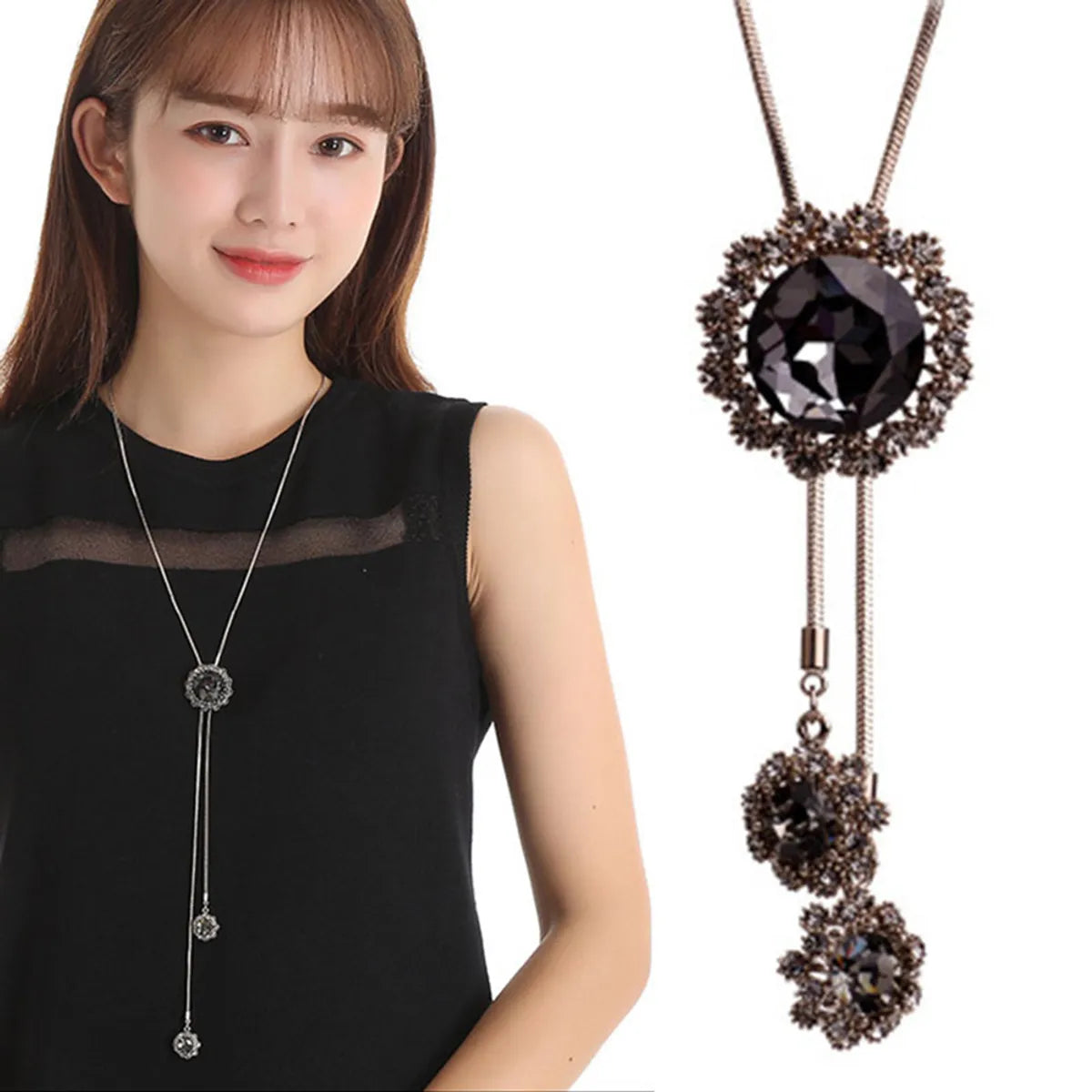 Elegant Streetwear Snowflake Alloy Plating Inlay Artificial Gemstones Women's Sweater Chain