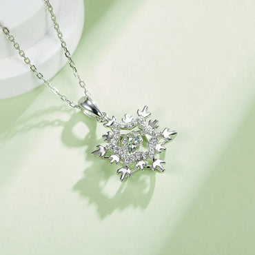 Elegant Streetwear Snowflake Sterling Silver Gra Plating Inlay Moissanite Rhodium Plated Pendant Necklace