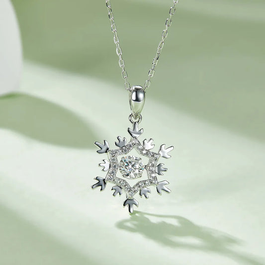 Elegant Streetwear Snowflake Sterling Silver Gra Plating Inlay Moissanite Rhodium Plated Pendant Necklace