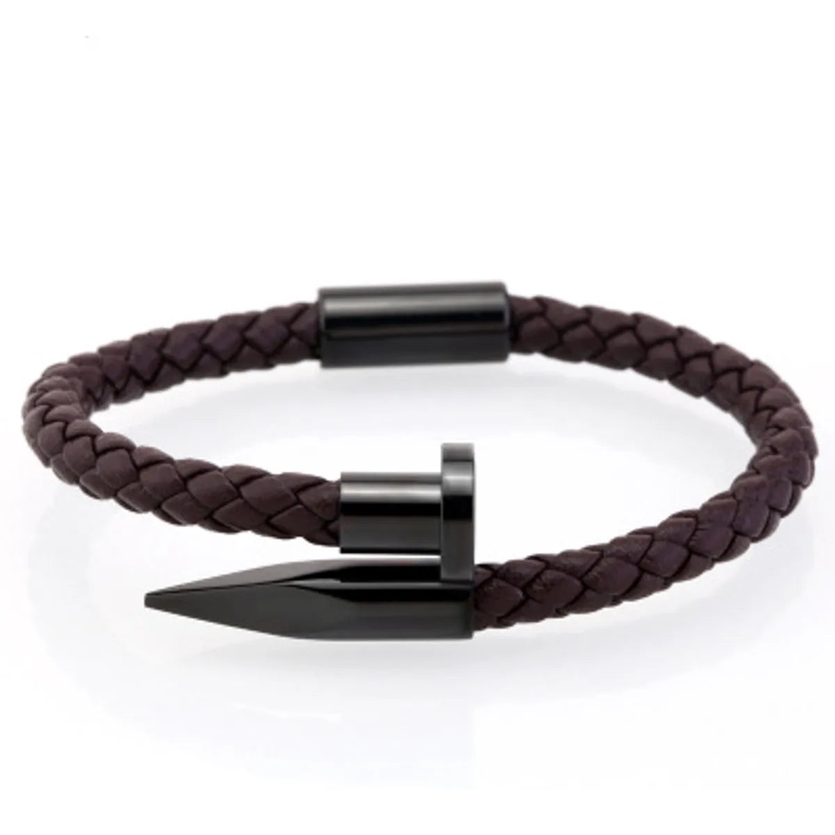 Elegant Streetwear Solid Color Leather Rope Titanium Steel Plating Men'S Cuff Bracelets