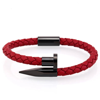 Elegant Streetwear Solid Color Leather Rope Titanium Steel Plating Men'S Cuff Bracelets