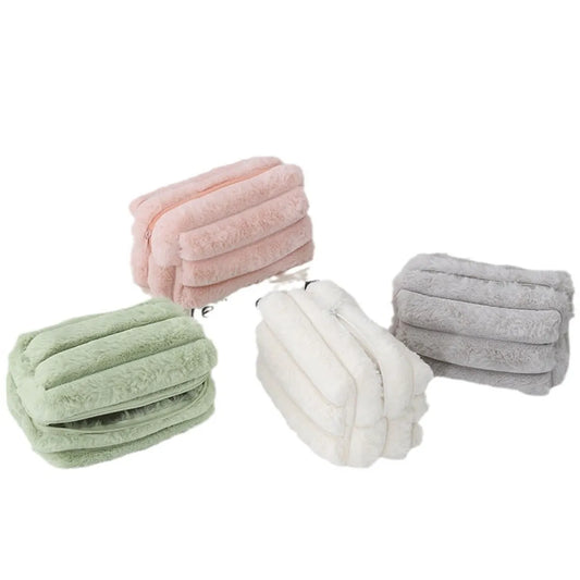 Elegant Streetwear Solid Color Plush Square Makeup Bags