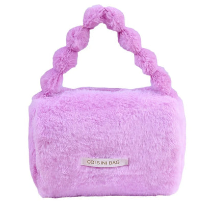 Elegant Streetwear Solid Color Plush Square Makeup Bags