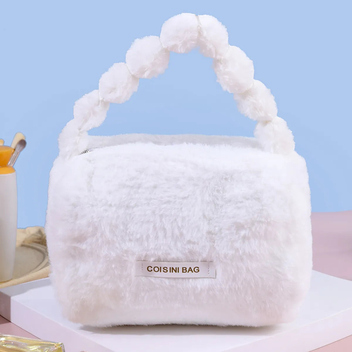 Elegant Streetwear Solid Color Plush Square Makeup Bags