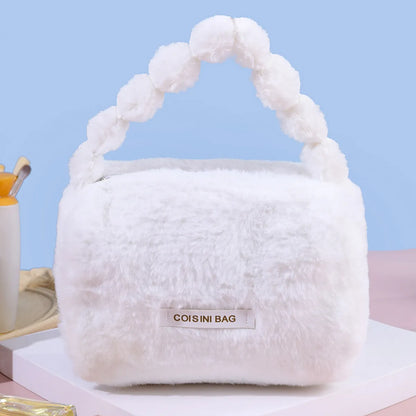 Elegant Streetwear Solid Color Plush Square Makeup Bags