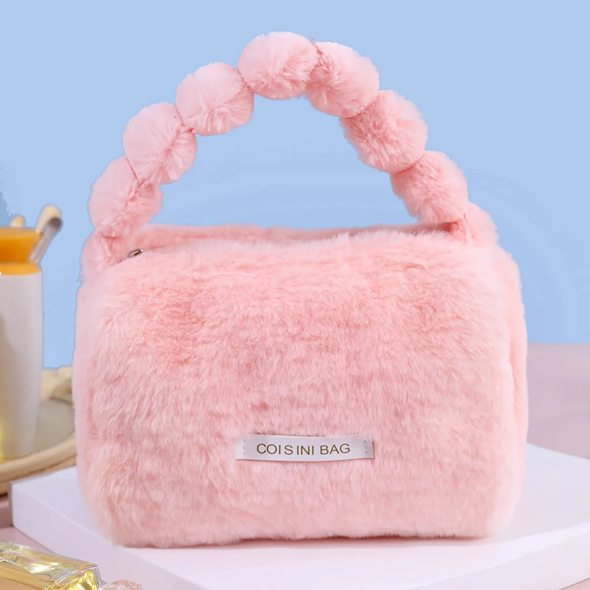 Elegant Streetwear Solid Color Plush Square Makeup Bags