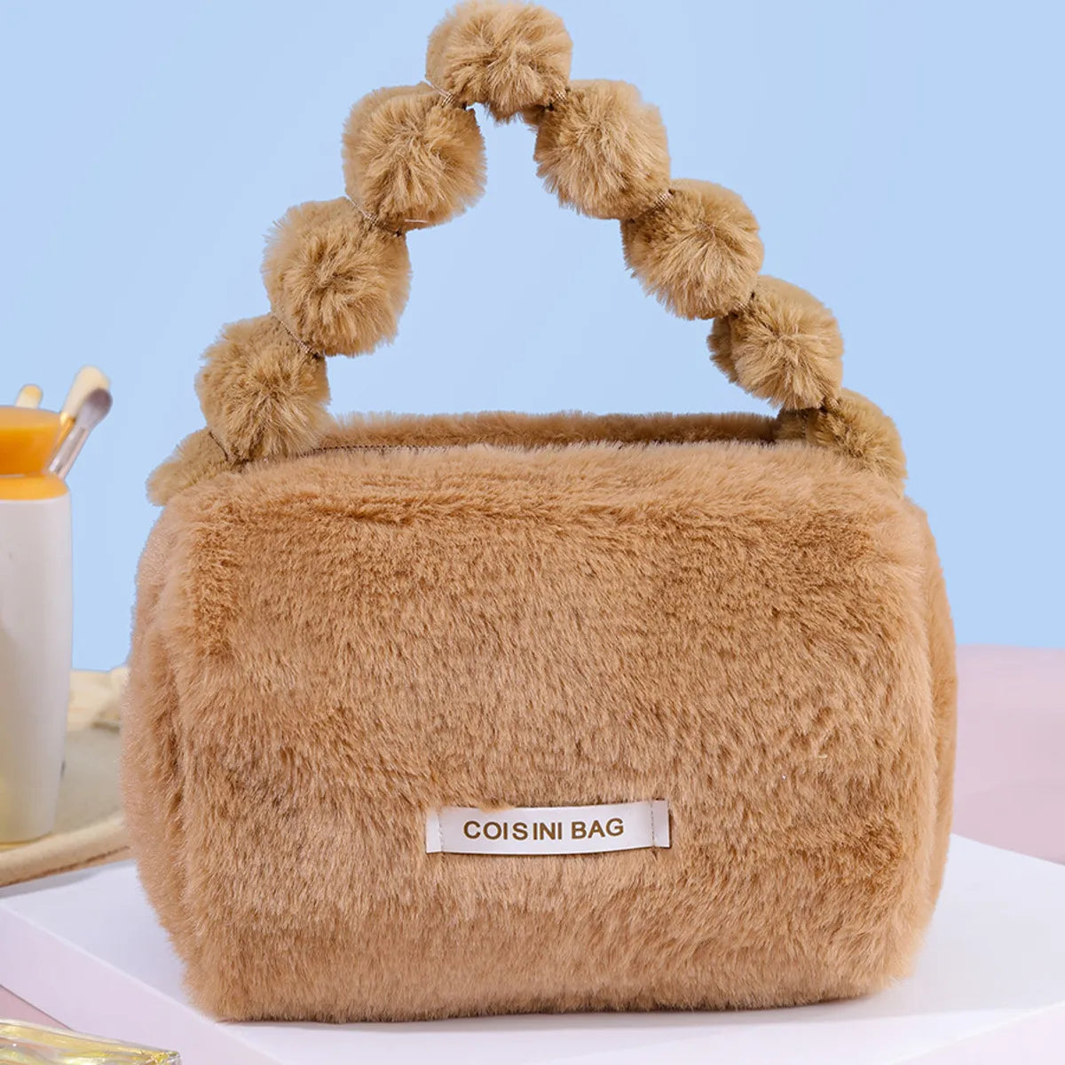 Elegant Streetwear Solid Color Plush Square Makeup Bags