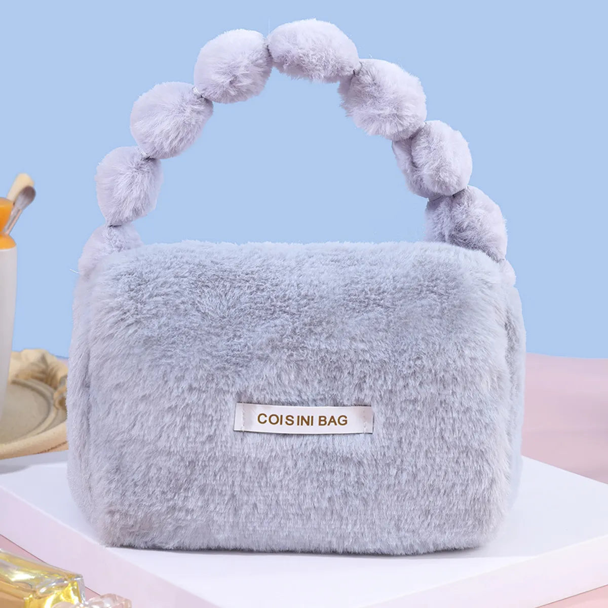 Elegant Streetwear Solid Color Plush Square Makeup Bags