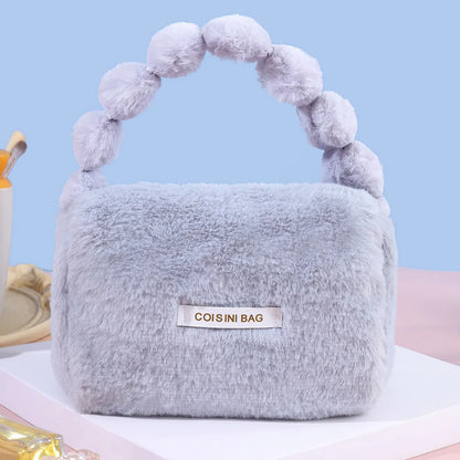 Elegant Streetwear Solid Color Plush Square Makeup Bags