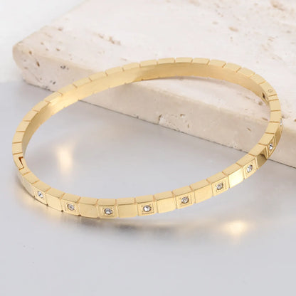 Elegant Streetwear Solid Color Titanium Steel Inlay Zircon Bangle