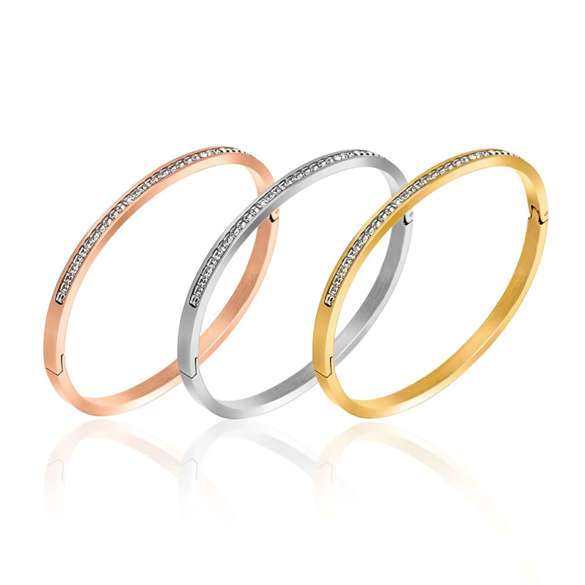 Elegant Streetwear Solid Color Titanium Steel Polishing Inlay Artificial Diamond Bangle