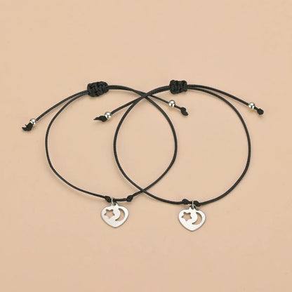 Elegant Streetwear Star Moon Heart Shape Alloy Rope Plating Valentine's Day Unisex Drawstring Bracelets