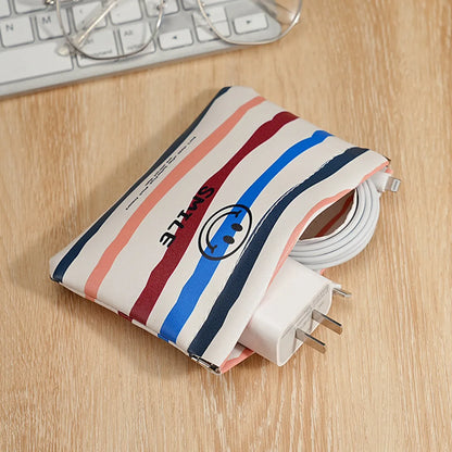 Elegant Streetwear Stripe Pu Leather Square Makeup Bags