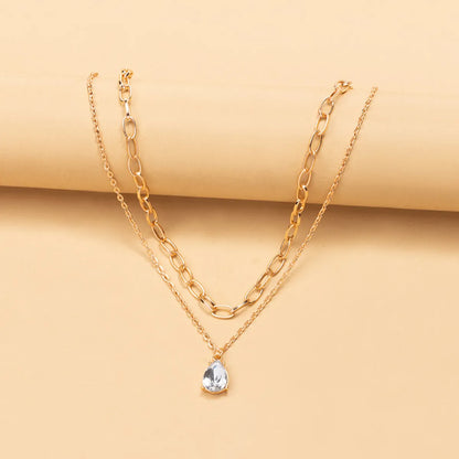 Elegant Streetwear Water Droplets Artificial Rhinestones Zinc Alloy Wholesale Layered Necklaces