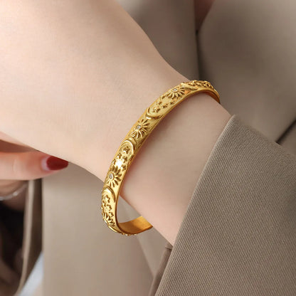 Elegant Sun Star Moon Titanium Steel Plating Inlay Zircon 18k Gold Plated Bracelets Earrings