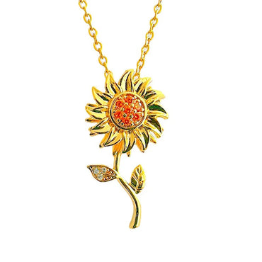 Elegant Sunflower Copper Plating Inlay Zircon 18k Gold Plated Pendant Necklace