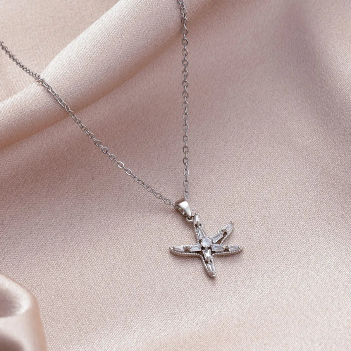 Elegant Swan Starfish Snowflake Stainless Steel Titanium Steel Plating Inlay Zircon White Gold Plated Pendant Necklace