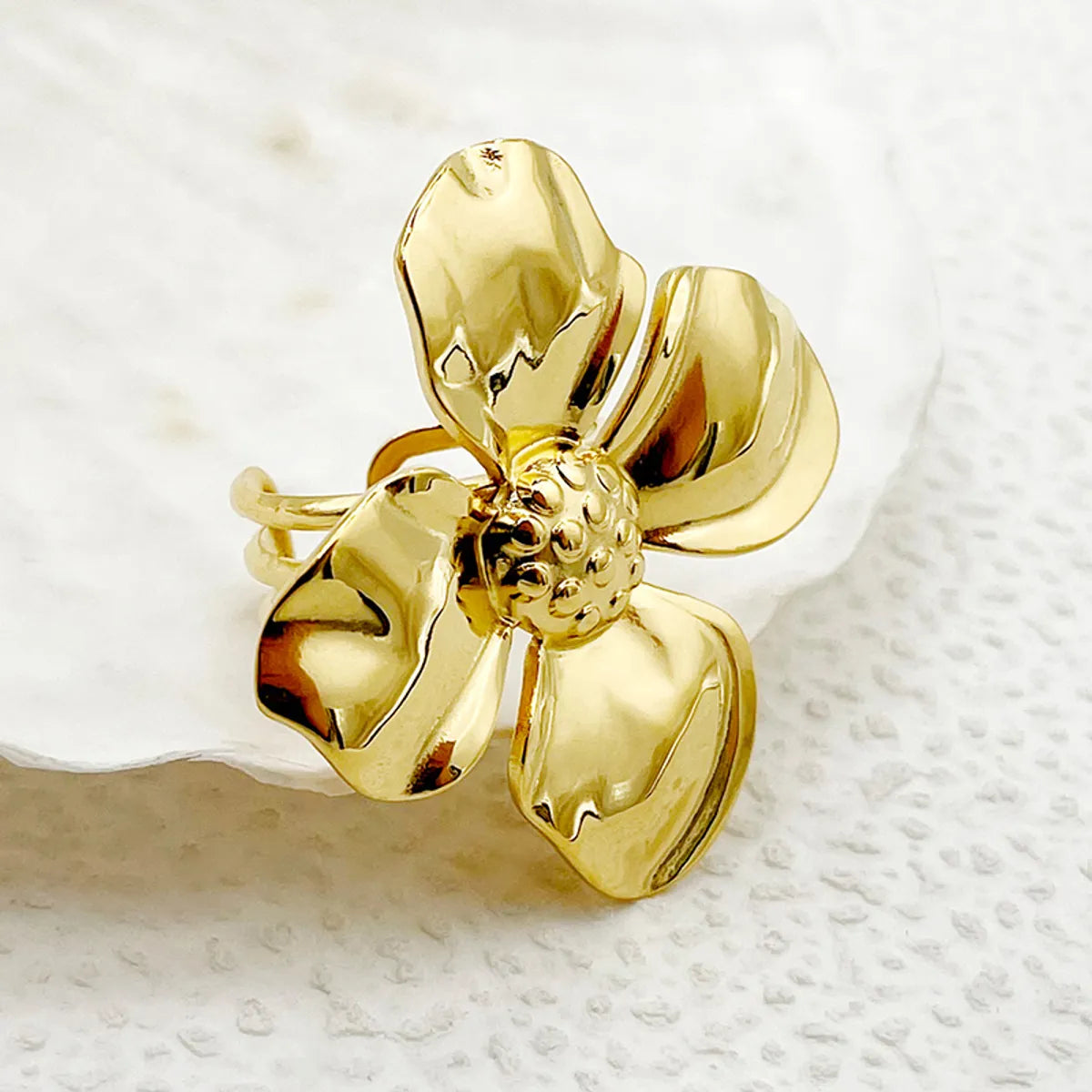 Elegant Sweet Artistic Flower Stainless Steel Plating Gold Plated Open Rings