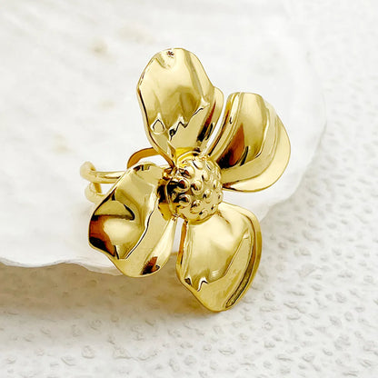 Elegant Sweet Artistic Flower Stainless Steel Plating Gold Plated Open Rings