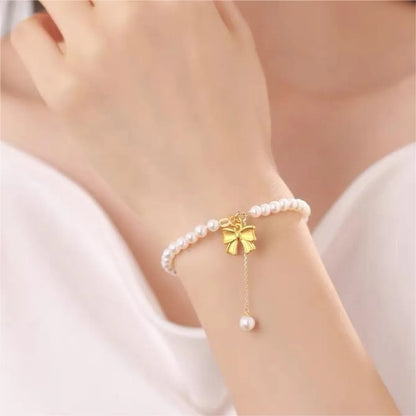 Elegant Sweet Bow Knot Imitation Pearl Copper Beaded Plating Women's Bracelets Necklace