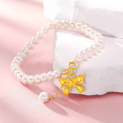 Elegant Sweet Bow Knot Imitation Pearl Copper Beaded Plating Women's Bracelets Necklace