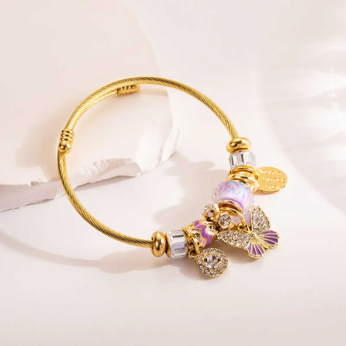 Elegant Sweet Butterfly Alloy Titanium Steel Plating Inlay Rhinestones Gold Plated Bangle