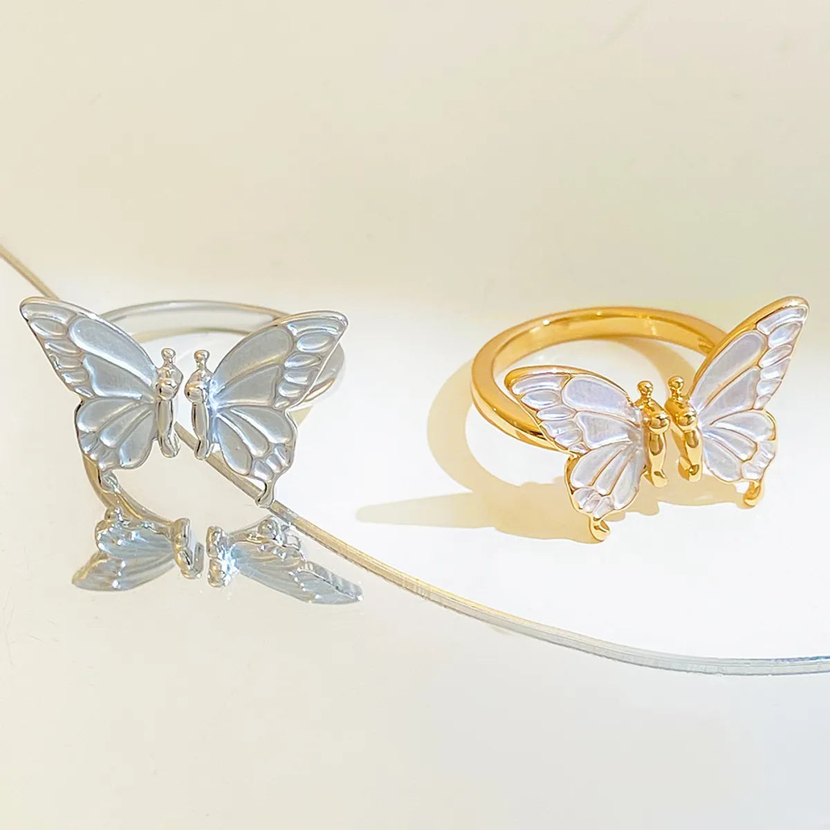 Elegant Sweet Butterfly Copper Enamel 14k Gold Plated Silver Plated Open Rings