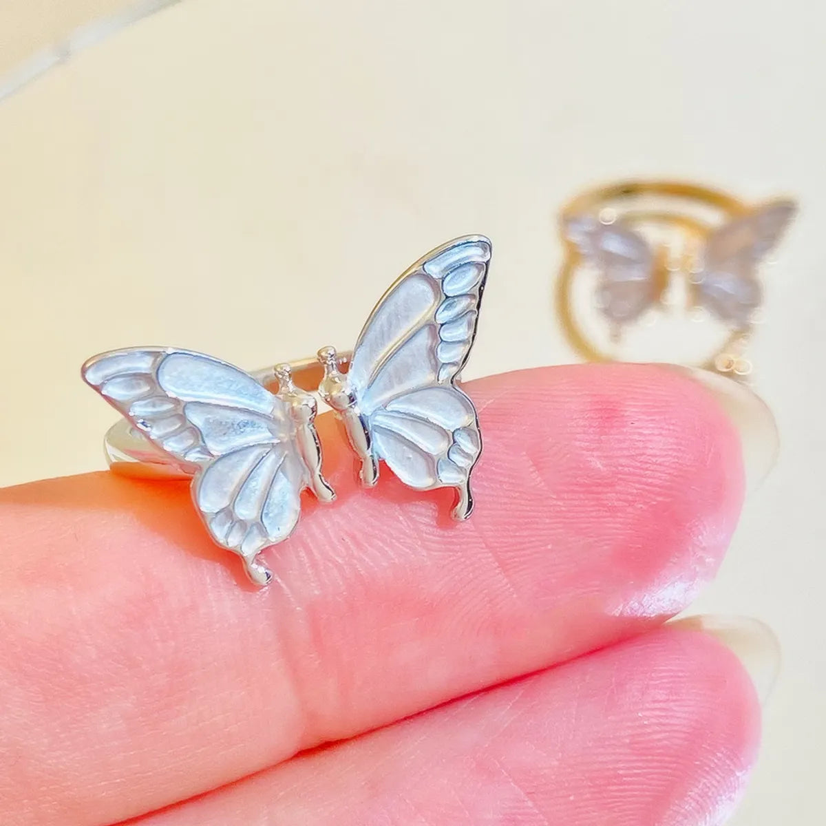 Elegant Sweet Butterfly Copper Enamel 14k Gold Plated Silver Plated Open Rings