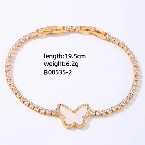 Copper K Gold Plated Rhodium Plated Elegant Sweet Plating Inlay Butterfly Zircon Bracelets