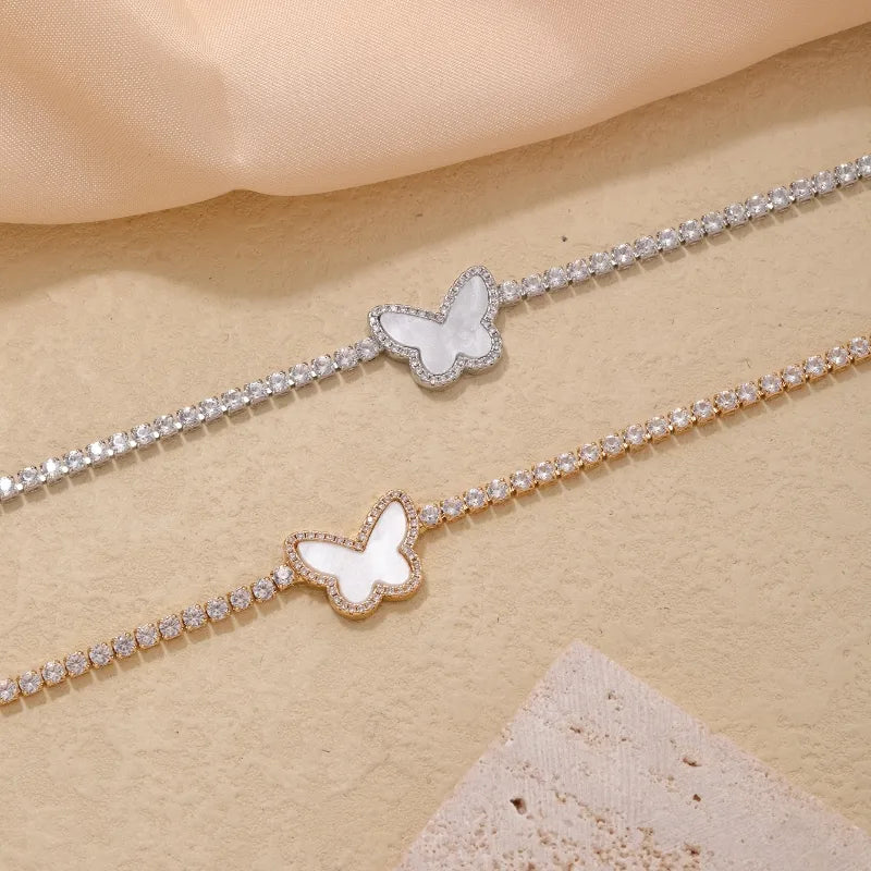 Copper K Gold Plated Rhodium Plated Elegant Sweet Plating Inlay Butterfly Zircon Bracelets