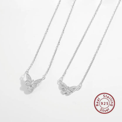 Elegant Sweet Butterfly Sterling Silver Plating Inlay Zircon White Gold Plated Rhodium Plated Pendant Necklace