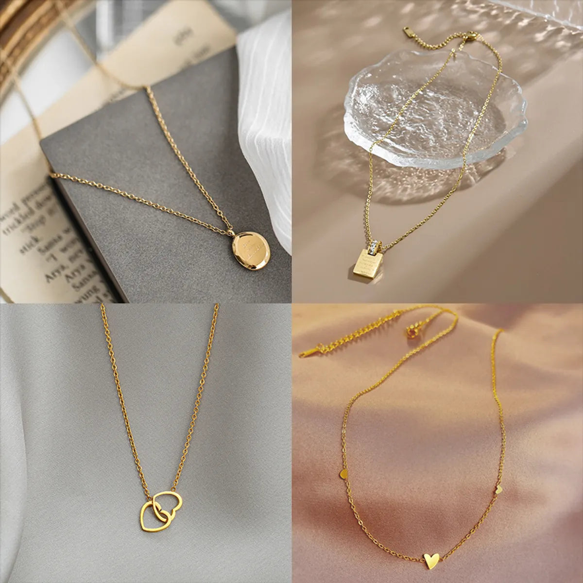 Elegant Sweet Classic Style Heart Shape Stainless Steel Plating Gold Plated Necklace