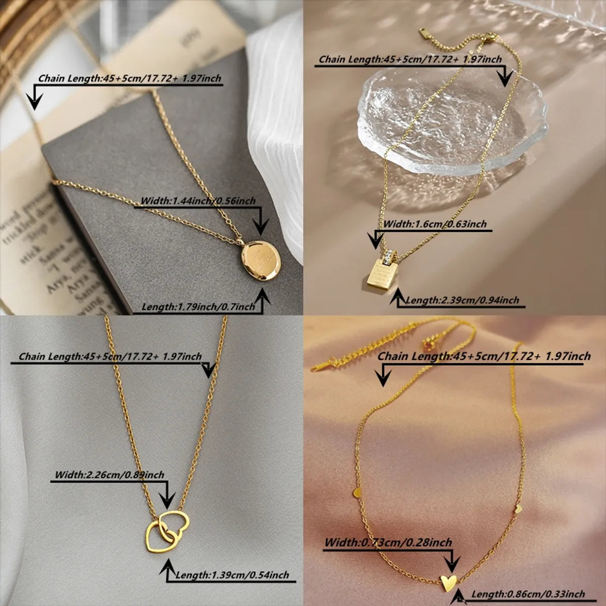 Elegant Sweet Classic Style Heart Shape Stainless Steel Plating Gold Plated Necklace