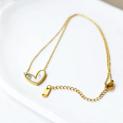 Elegant Sweet Classic Style Heart Shape Stainless Steel Plating Inlay Shell 18k Gold Plated Pendant Necklace