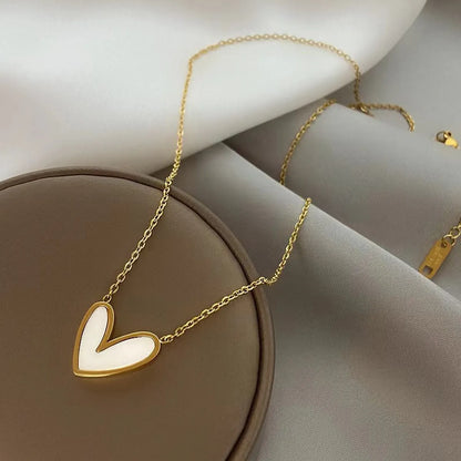 Elegant Sweet Classic Style Heart Shape Stainless Steel Plating Inlay Shell 18k Gold Plated Pendant Necklace