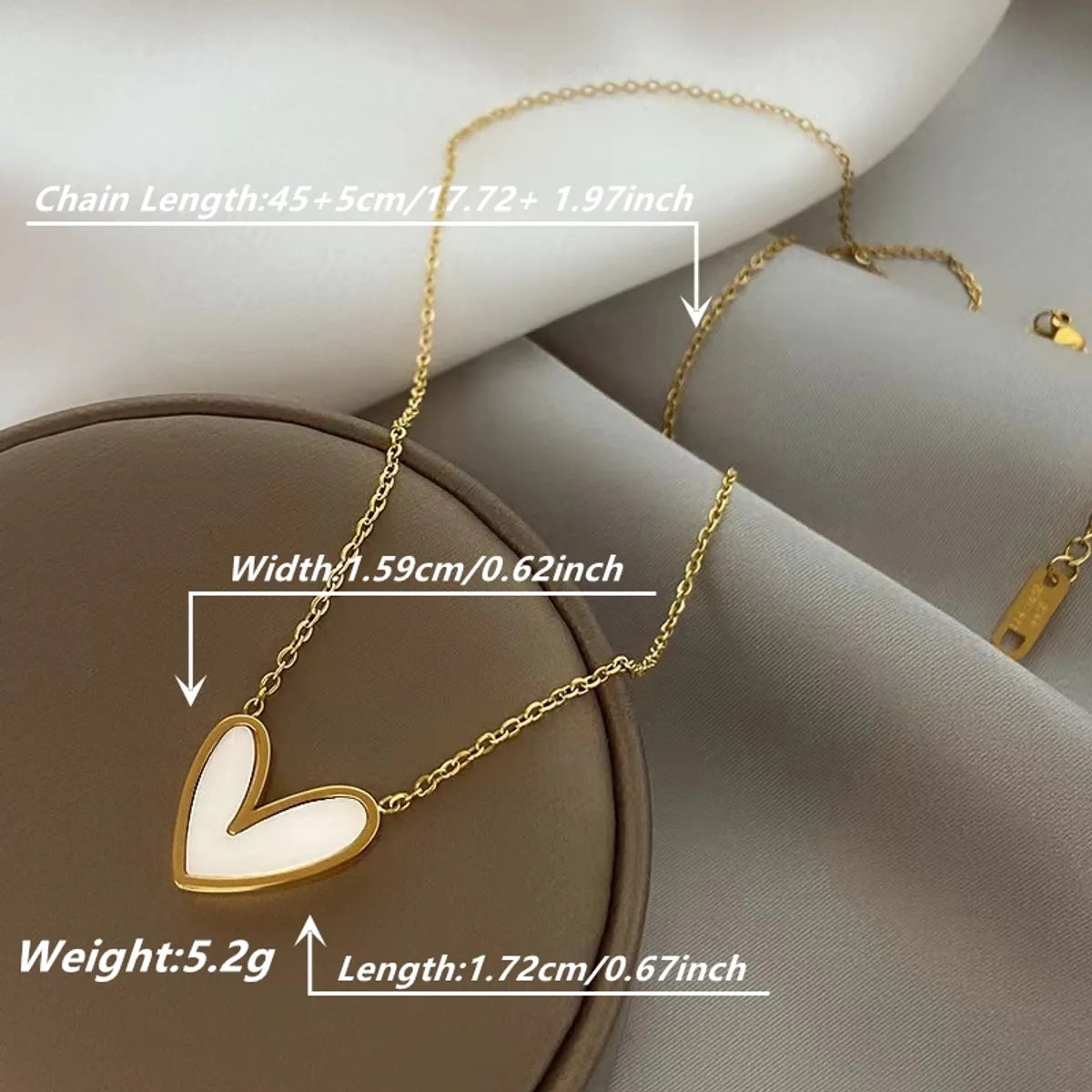 Elegant Sweet Classic Style Heart Shape Stainless Steel Plating Inlay Shell 18k Gold Plated Pendant Necklace