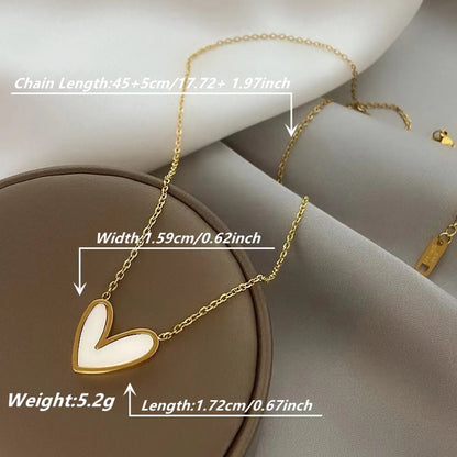 Elegant Sweet Classic Style Heart Shape Stainless Steel Plating Inlay Shell 18k Gold Plated Pendant Necklace