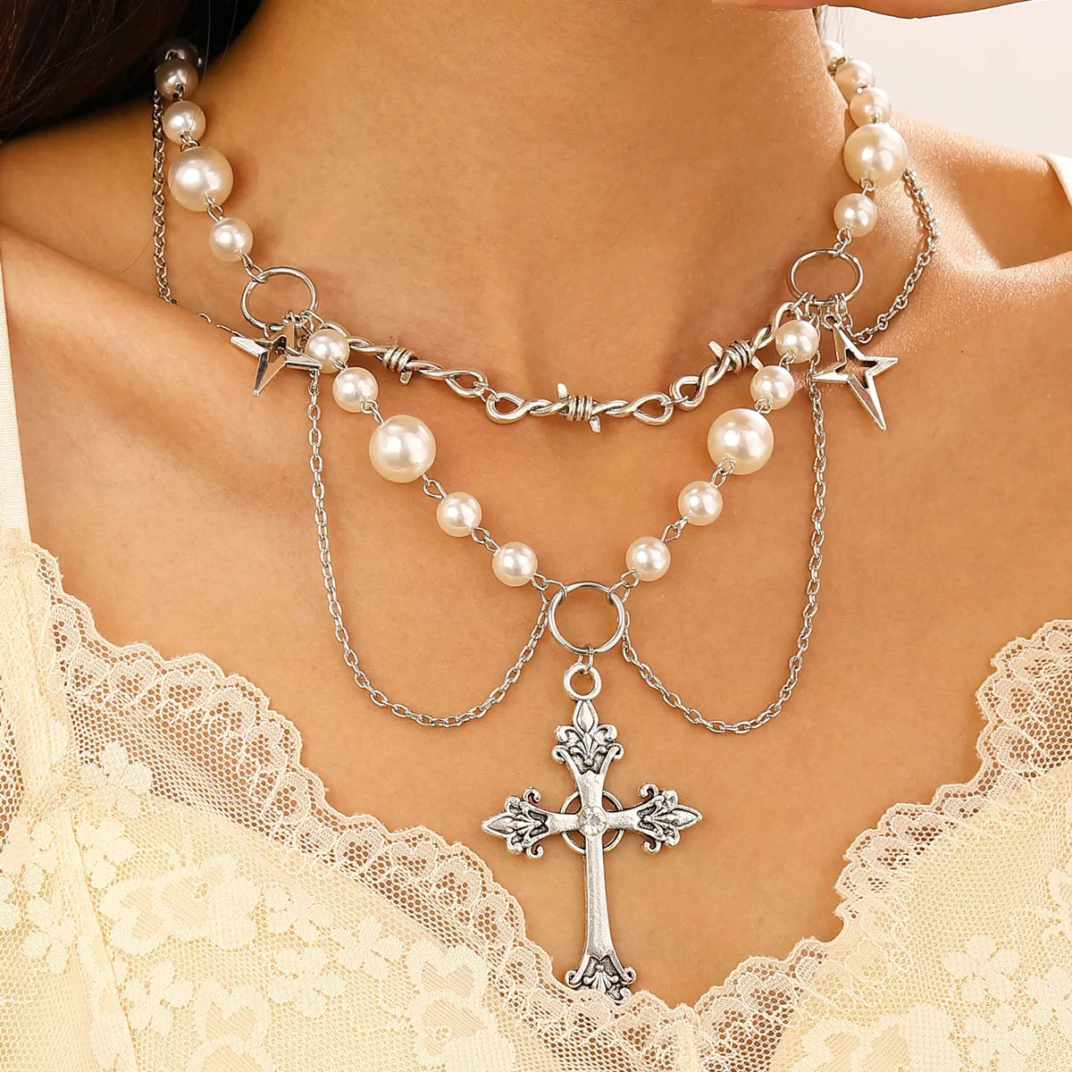 Elegant Sweet Cross Heart Shape Butterfly Alloy Women'S Pendant Necklace