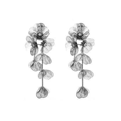 1 Pair Elegant Sweet Flower Plating Inlay Alloy Metal Rhinestones Gold Plated Drop Earrings