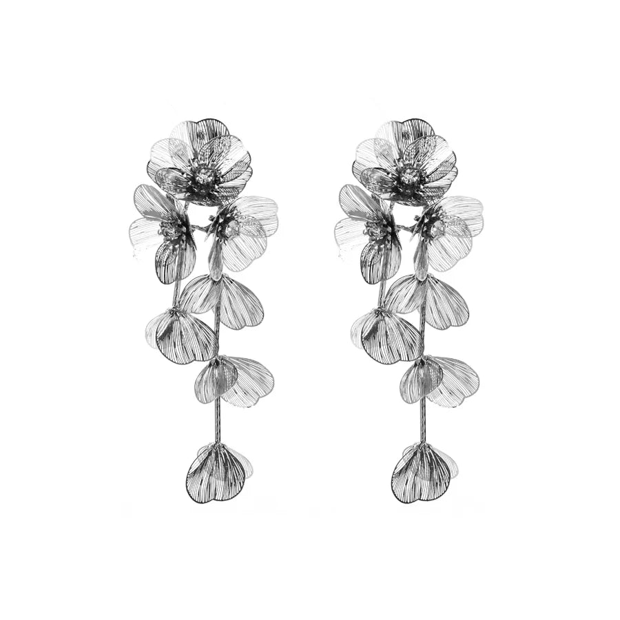 1 Pair Elegant Sweet Flower Plating Inlay Alloy Metal Rhinestones Gold Plated Drop Earrings