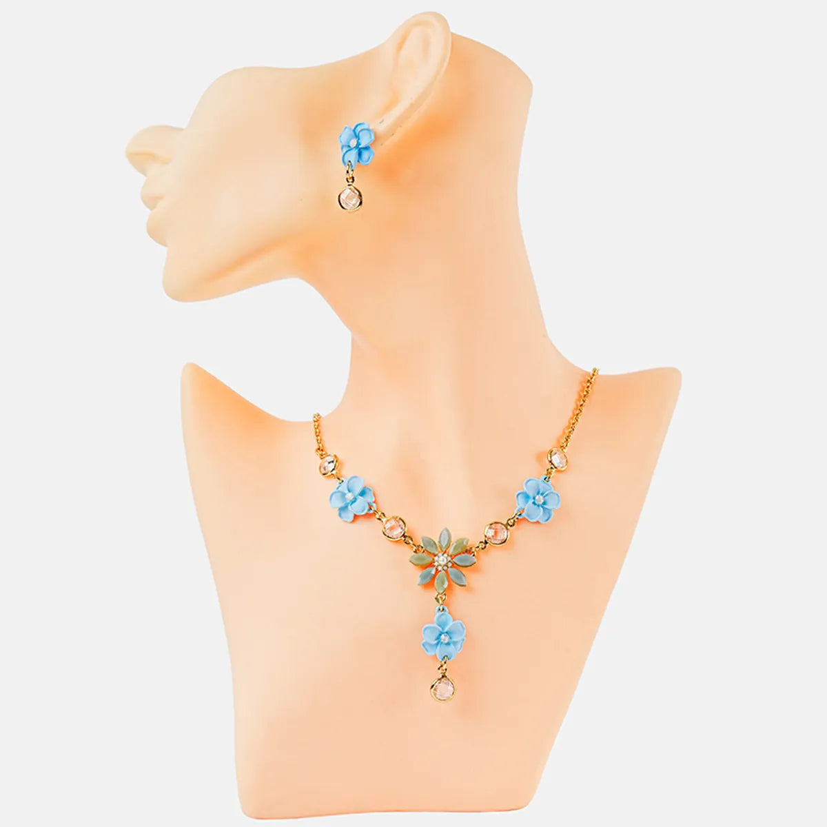 Elegant Sweet Flower Alloy Spray Paint Plating Inlay Glass 18k Gold Plated Women's Earrings Necklace