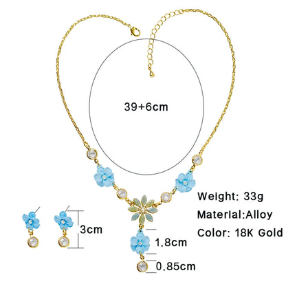 Elegant Sweet Flower Alloy Spray Paint Plating Inlay Glass 18k Gold Plated Women's Earrings Necklace