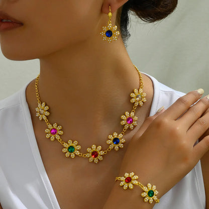 Elegant Sweet Flower Rhinestones Alloy Wholesale Jewelry Set