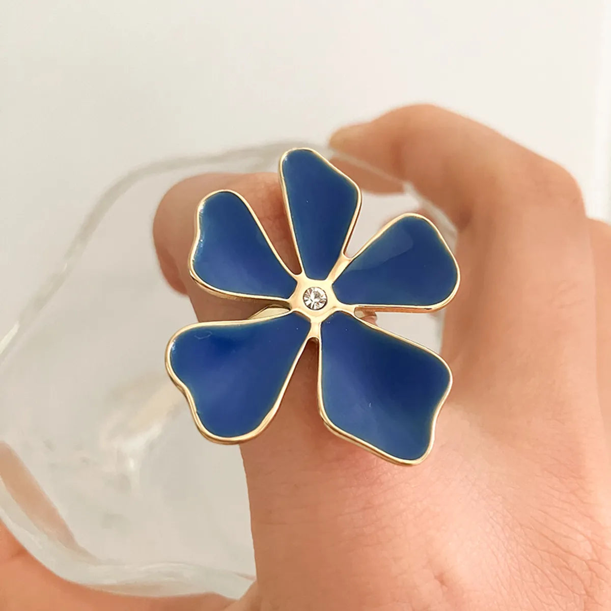 304 Stainless Steel 14K Gold Plated Elegant Sweet Enamel Plating Inlay Flower Zircon Open Rings