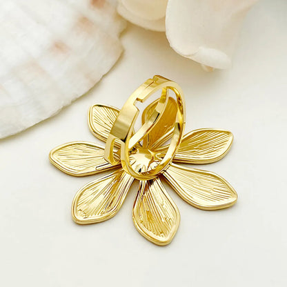 Elegant Sweet Flower Stainless Steel Plating Gold Plated Open Rings