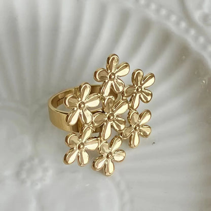 Elegant Sweet Flower Stainless Steel Plating Gold Plated Open Rings