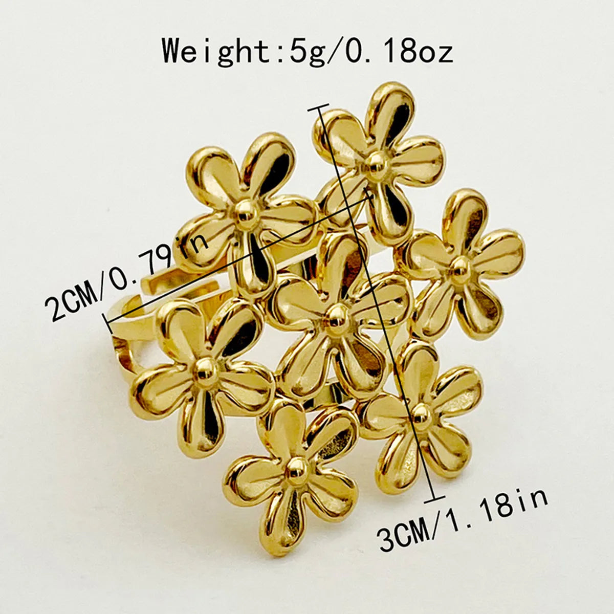 Elegant Sweet Flower Stainless Steel Plating Gold Plated Open Rings